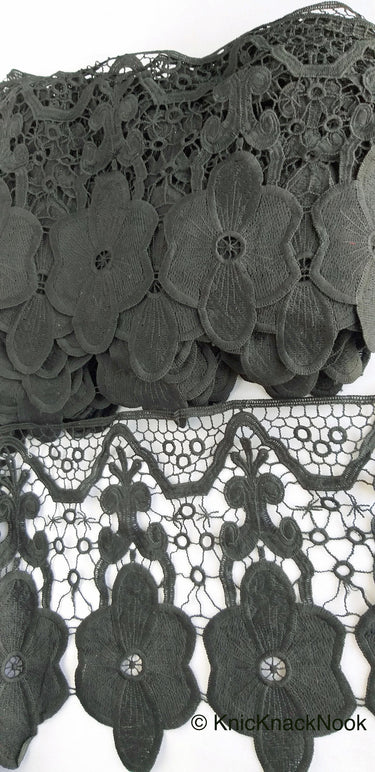 Wholesale Black Floral Embroidery Crochet (Cotton) One Yard Lace Trims, Indian Laces, Indian Trims